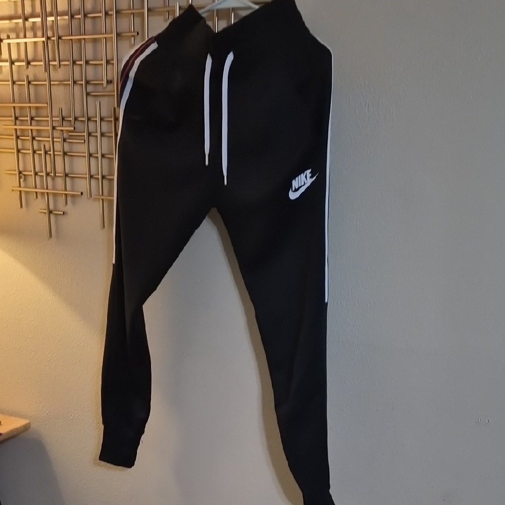Nike Black Joggers with White Logo & Side Stripes